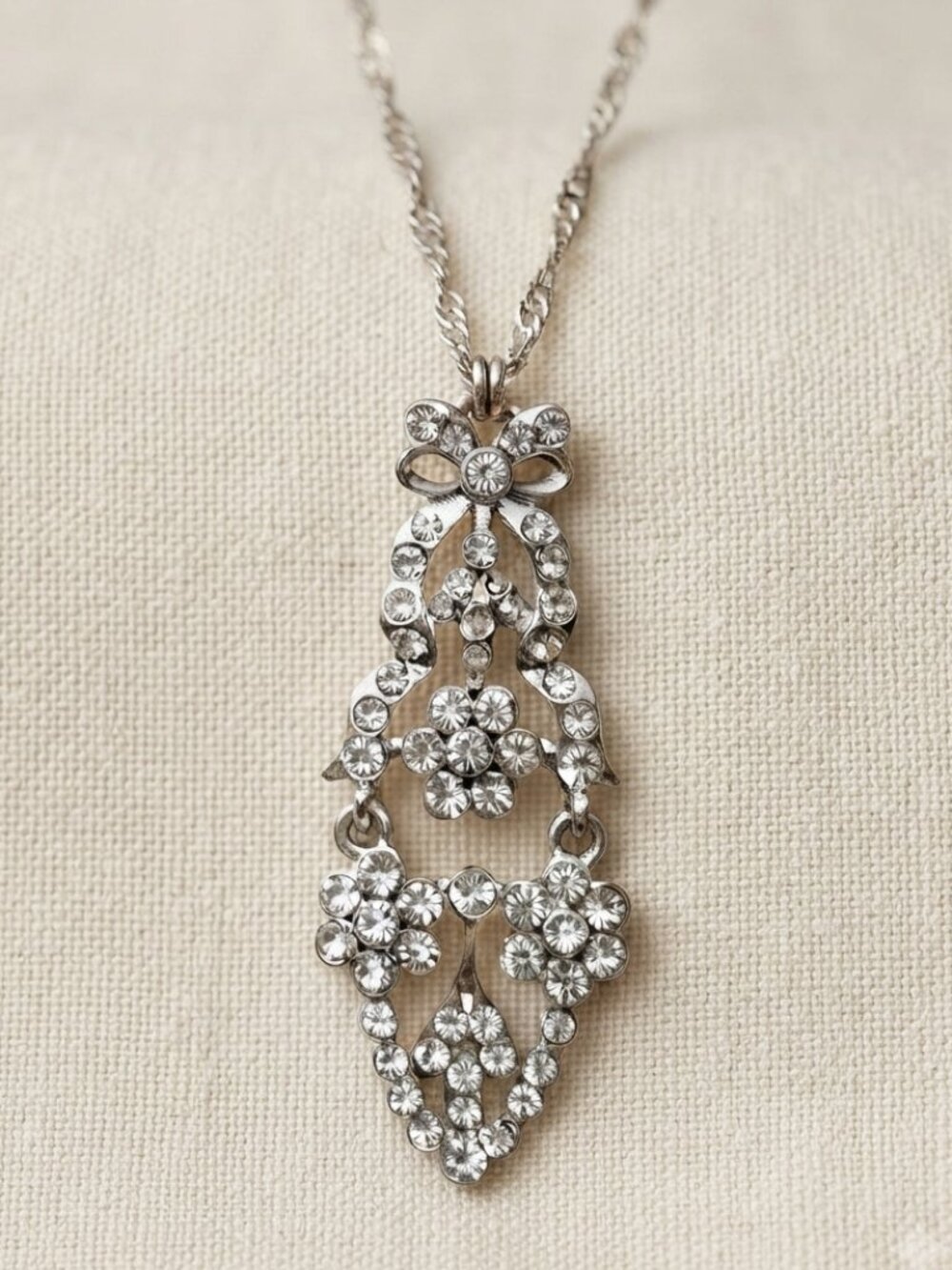 Vintage Silver-Tone Chandelier Necklace • Bridal • Y2K